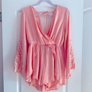 Haute Monde Crochet Bell Sleeve Romper